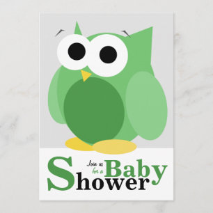 Stora roliga gröna ugglababy showerinbjudningar inbjudningar