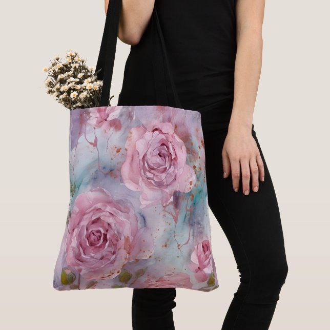 Stora rosa och gyllene rosor tygkasse (Närbild)