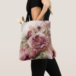 Stora rosa och gyllene rosor tygkasse