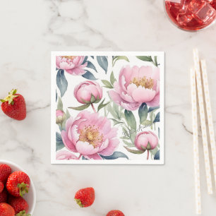 stora rosa peonies vattenfärg pappersservett