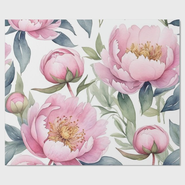 stora rosa peonies vattenfärg presentpapper (Platt)