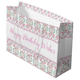 Stora Rosa White Teal Papper Birthday Gift Bag