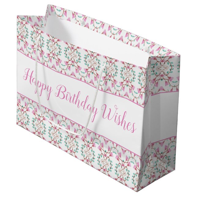 Stora Rosa White Teal Papper Birthday Gift Bag (Framsidan Vinklad)