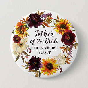 Stora Rustic Autumn Blommigt Far i Bride Knapp
