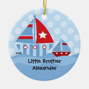 Stora segelbåtar & lite broderjulprydnad julgransprydnad keramik