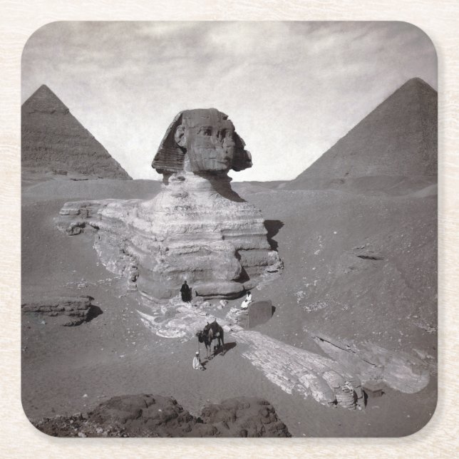 Stora sfingen & Giza Pyramiderna Necropolis Egypte Underlägg Papper Kvadrat (Framsidan)