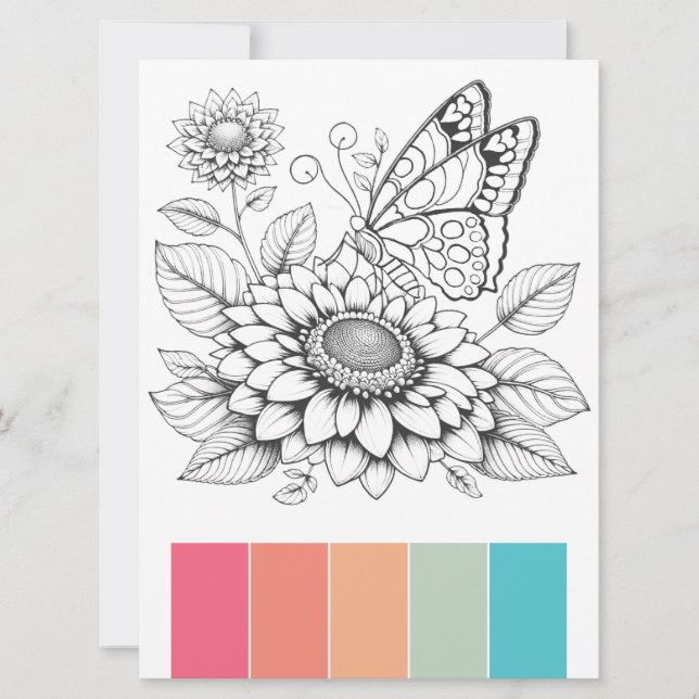 Stora sidor med fjäril-färgkort för Art-terapi Inbjudningar (Framsida)
