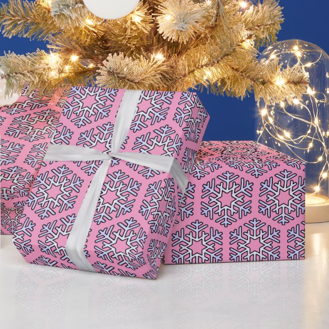 Stora Silver Snöflingor på Rosa Presentpapper (Helgdagar)