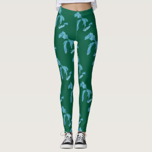 Stora sjöarna siluettkarta blå och grön leggings