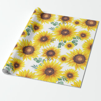 Stora solblommor på vit bakgrund presentpapper