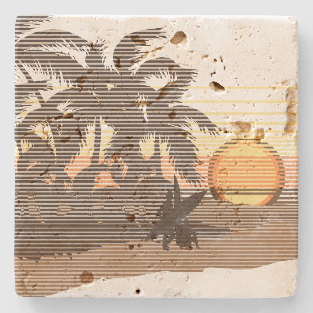 Stora solnedgångsrandiga hawaiianska Tiki-barunder Stenunderlägg (Framsidan)