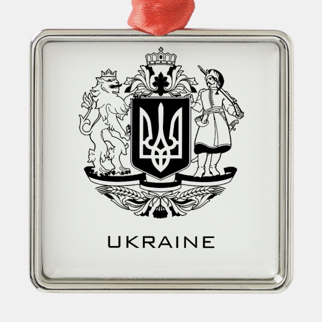 Stora statsvapen för Ukraina Monokrom konstverk Julgransprydnad Metall (Framsidan)