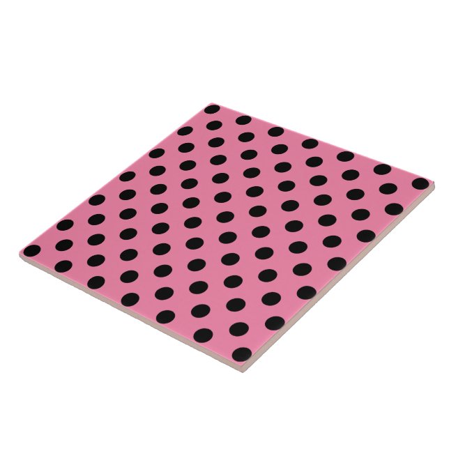 Stora svarta Polka dots på shock rosa Kakelplatta (Sidan)