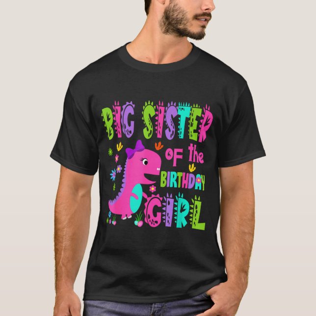 Stora syster till födelsedagsflickan saurus rex t shirt (Framsida)