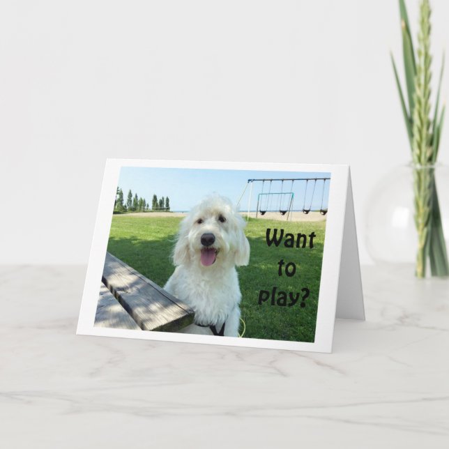 STORA TALA HUND SÄGER ATT DE VILL SPELA? BIRTHDAY  KORT (Framsida)