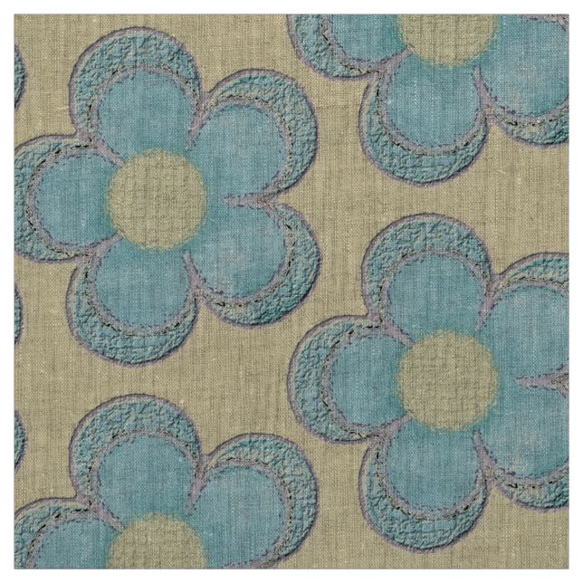 Stora texturerade blommor (gult/teal) tyg (Provkarta)