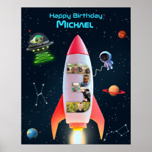 Stora tre med foton Rocket Space 3rd Birthda Poster