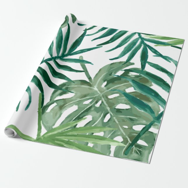 Stora tropiska Monstera och palmblad  Presentpapper (Utrullad)