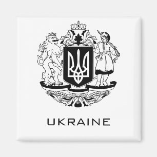 Stora ukrainska riksvapnet i monokrom finkonst magnet