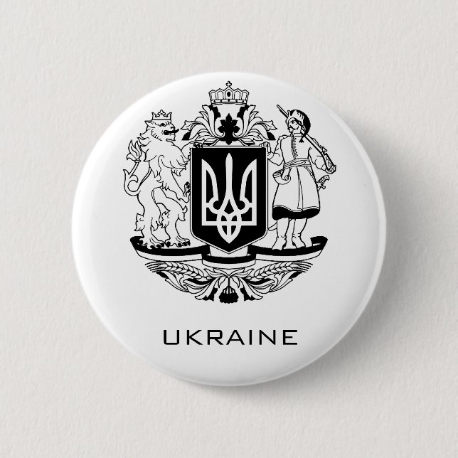 Stora ukrainska statsvapnet Monokrom finkonst Knapp (Framsida)