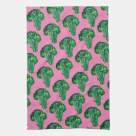 Stora, vackra broccoli äter upp dina veggiers rosa kökshandduk