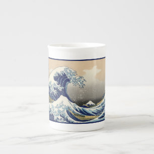 Stora vågen vid Kanagawa & Fuji berg Japan havet Benporslin Mugg
