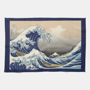 Stora vågen vid Kanagawa & Fuji berg Japan havet Kökshandduk