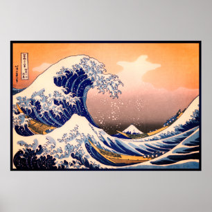 Stora vågen vid Kanagawa & Fuji berg Japan havet Poster