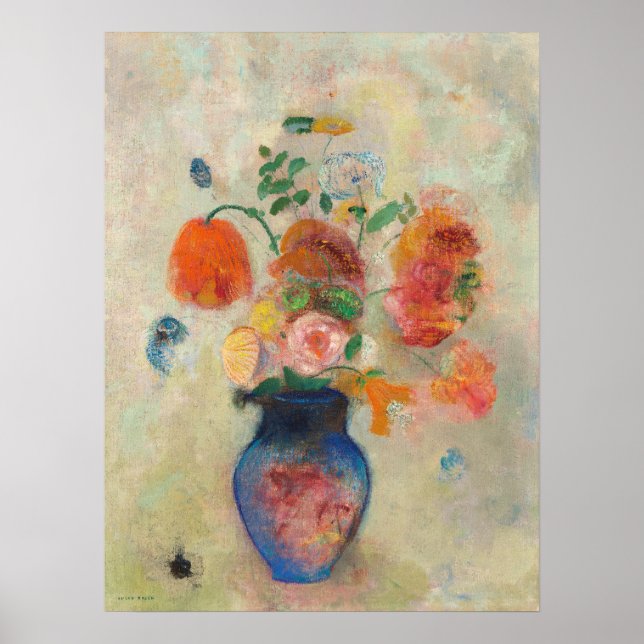Stora Vas med blommor av Odilon Redon Poster (Framsidan)