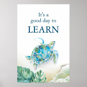 Stora vattenfärgssköldpaddor och Monstera Löv Poster