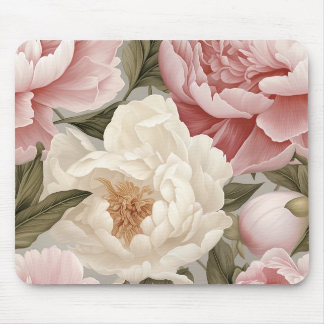 Stora, vita Rosa Peonies design Office-tillbehör Musmatta (Framsidan)