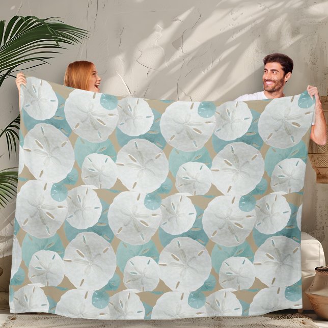 Stora vita sanddollarer Mönster Beige Fleecefilt (Skapare uppladdad)