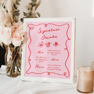 Storaktig Rosa och röd Namnteckning Hand plockade Poster