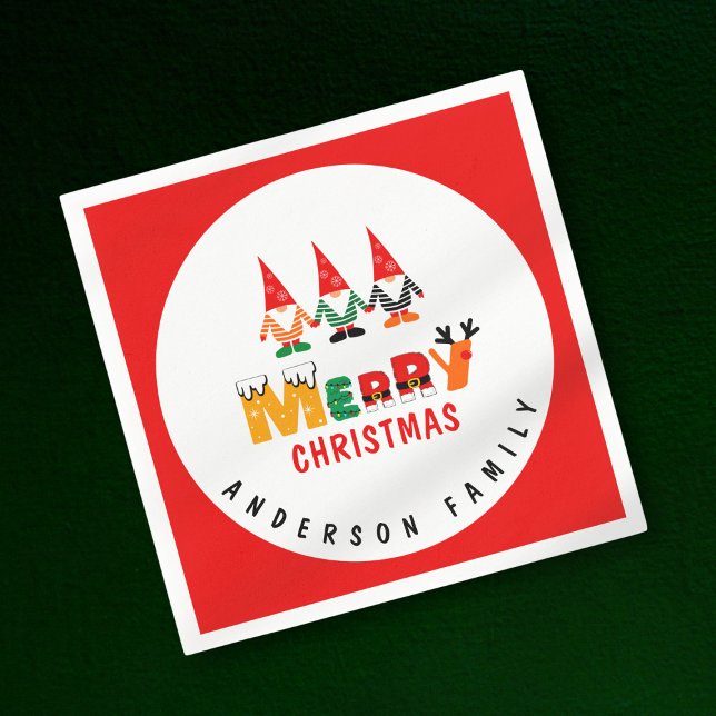 Storaktiga Gnomes Spelande Typsnitt färgfull jul Pappersservett (Skapare uppladdad)