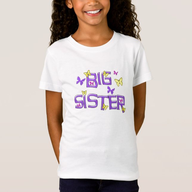 Storasyster lila, gult, rosa fjärilar tee shirt (Framsida)