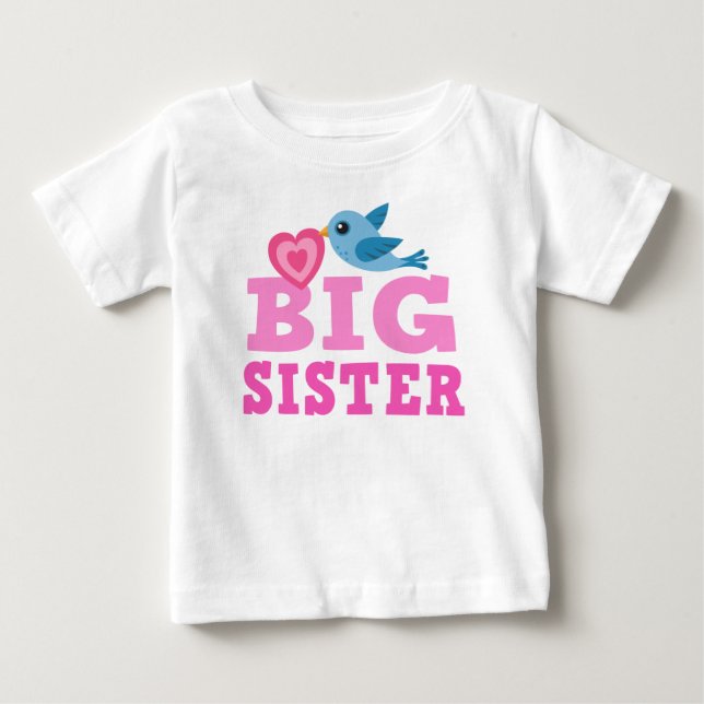 Storasysterskjorta med söt tecknad fågel och hjärt tee shirt (Framsida)
