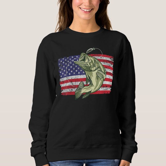 Storbass US American Flagga Hooking Bass Fish T Shirt (Framsida)