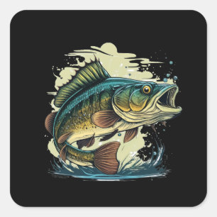 storbassfisk-vektor-tecknad-tshirt-big-bass-fish- fyrkantigt klistermärke