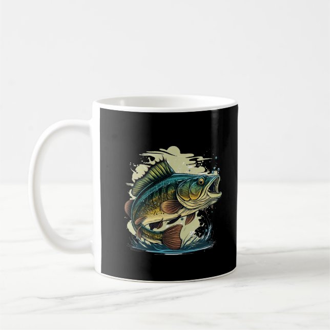 storbassfisk-vektor-tecknad-tshirt-big-bass-fish- kaffemugg (Vänster)