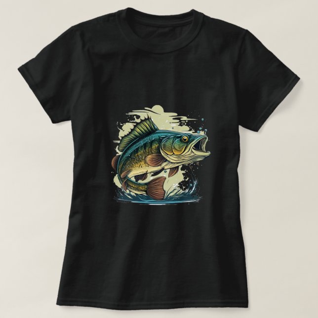 storbassfisk-vektor-tecknad-tshirt-big-bass-fish- t shirt (Design framsida)