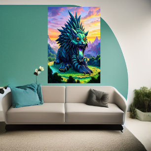 Storblå fantasyvarelse   AI Art Poster