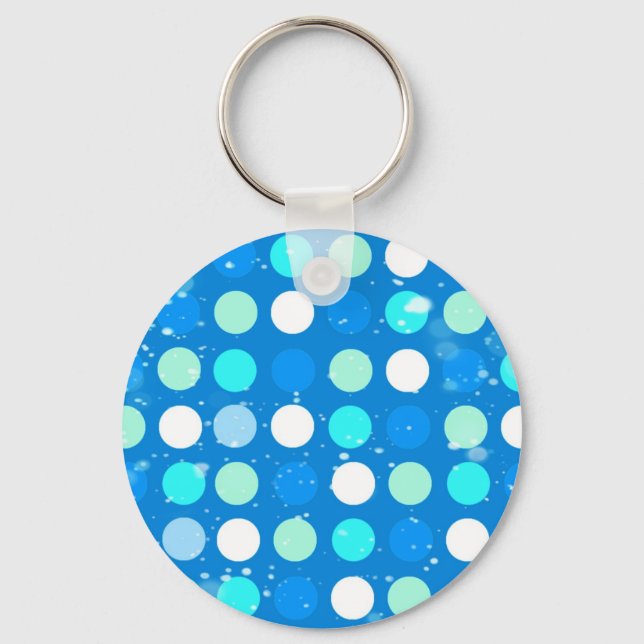 Storblå, vit, ljusblå polka dots nyckelring (Framsida)