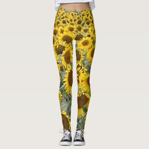 Storblommiga Gult Solblommor Fält Yoga Running Leggings