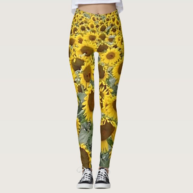 Storblommiga Gult Solblommor Fält Yoga Running Leggings (Framsida)