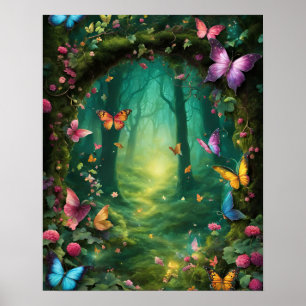 Storblommor av ädelblommor från Forest Magic GRÖNT Poster