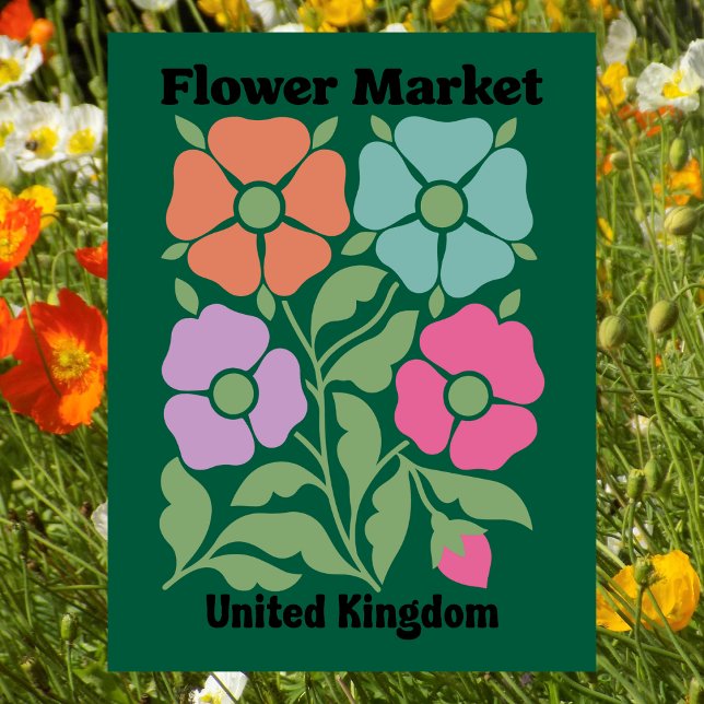 Storbritannien blomstermarknad Färgrik vallmo blom Vykort (United Kingdom Flower Market Colorful Poppy Floral Postcard
)