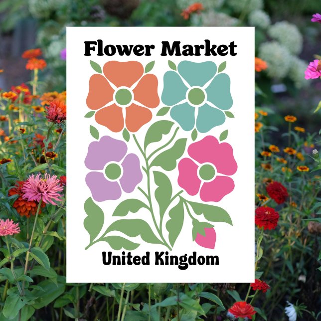 Storbritannien blomstermarknad Färgrik vallmogetr& Vykort (United Kingdom Flower Market Colorful Poppy Garden Postcard
)