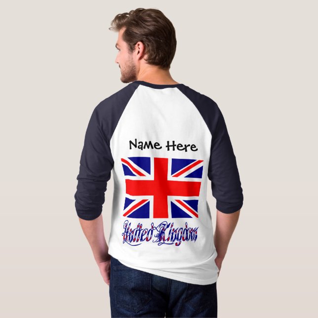 Storbritannien brittisk flagga svart personaliseri t shirt (Hel baksida)