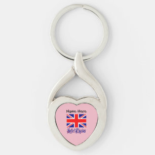 Storbritannien brittisk flagga svart personaliseri twisted heart silverfärgad nyckelring