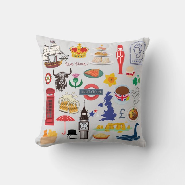 Storbritannien brittiska symboler kudde (Framsida)